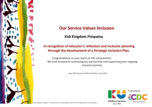 SIP Certificate Kidi Kingdom Child Care Centre Pimpama