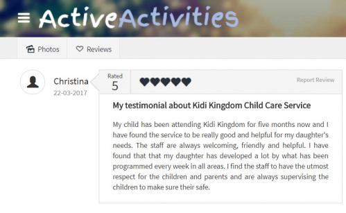 Christina - Testimonial about Kidi Kingdom Child Care