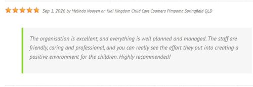 Melinda Nooyen Review about Kidi Kingdom Child Care Centres Pimpama