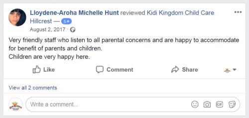 Michelle Hunt - Testimonial about Kidi Kingdom Child Care - Hillcrest
