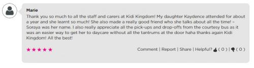 Testimonial about Kidi Kingdom Child Care from Marie