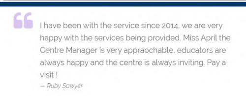 Testimonial about Kidi Kingdom Child Care from Ruby Sawyer